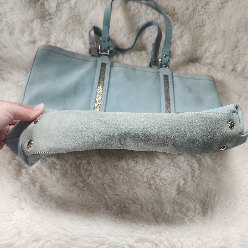 2005 Coach Aqua Blue Suede Beaded Gallery Tote Style 8B32 Y2K Vintage - Picture 12 of 16
